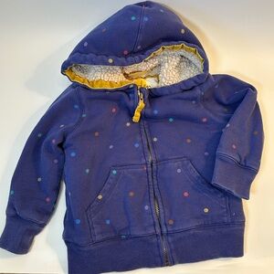 Mini Boden Sherpa Lined Hoodie Full Zip Sweatshirt Polka Dot Unisex 2-3Y Toddler